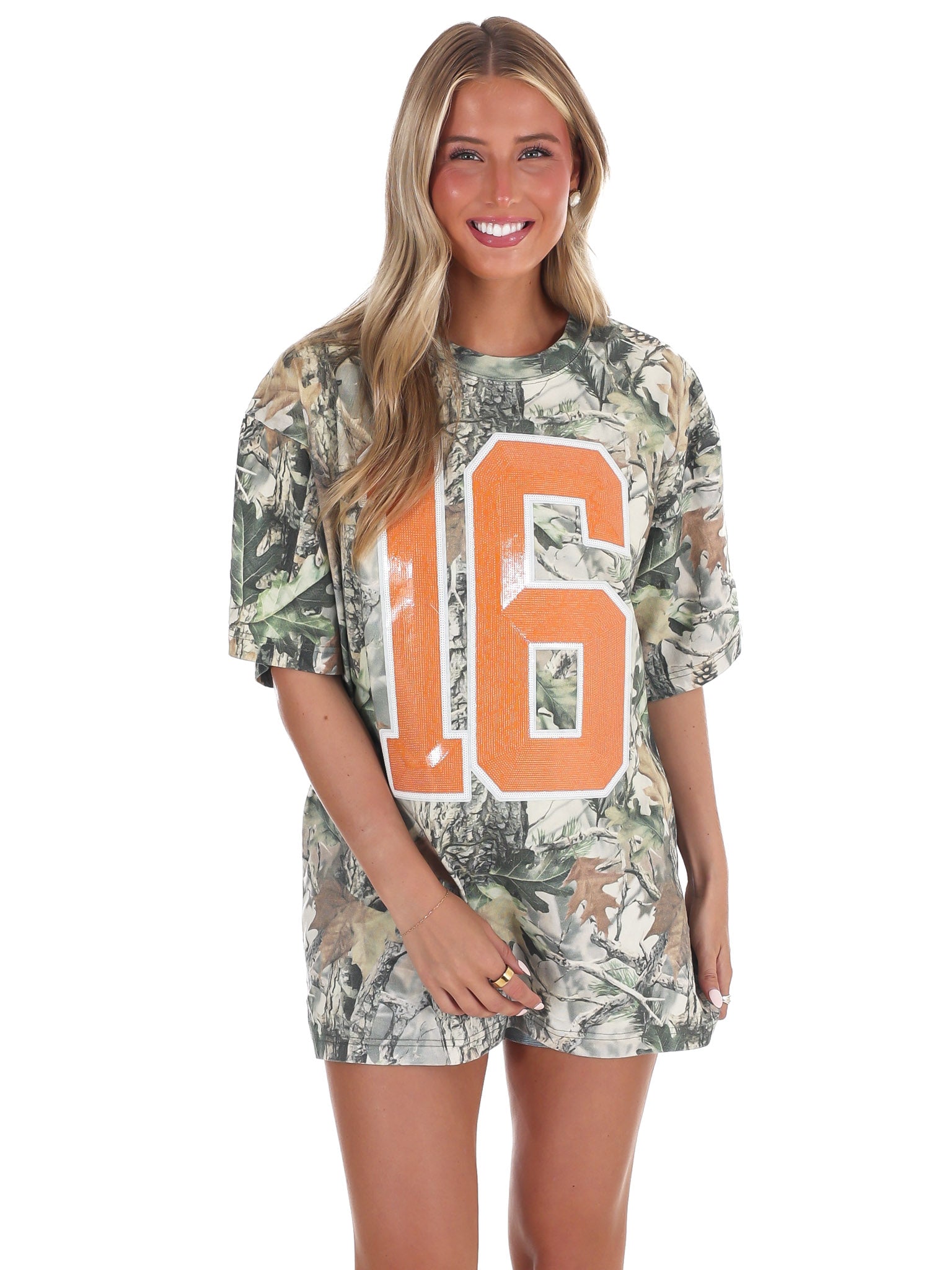 Sequin 16 Camo Oversized Tee