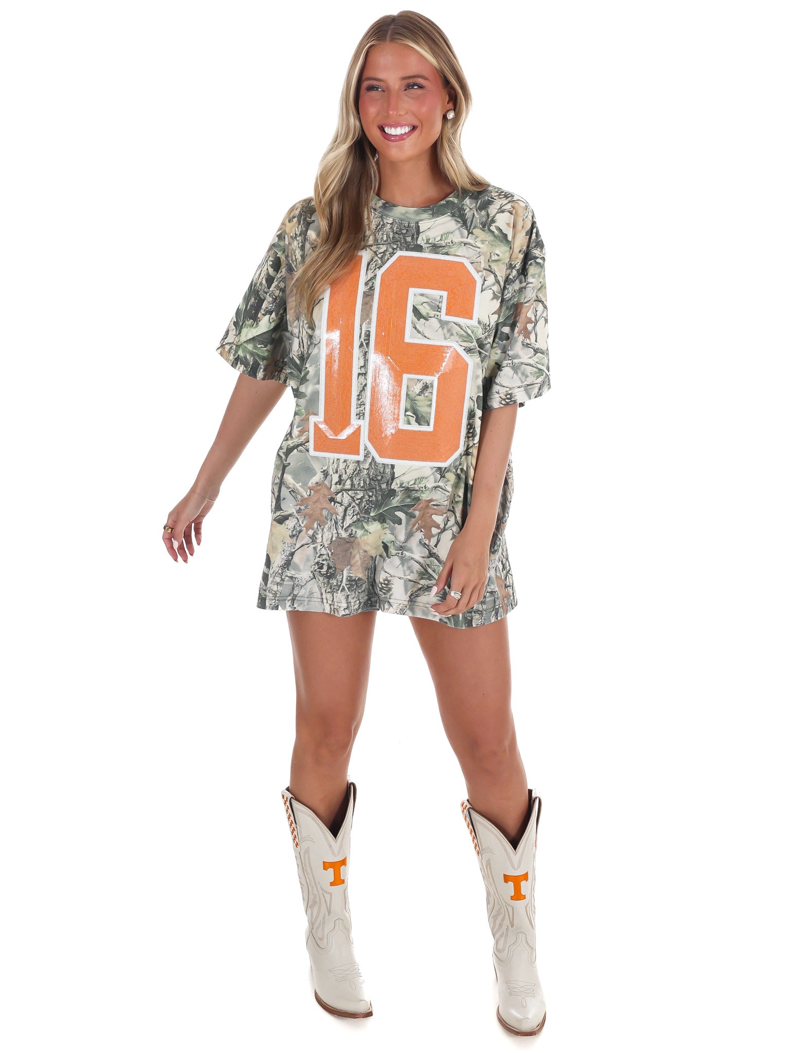 Sequin 16 Camo Oversized Tee