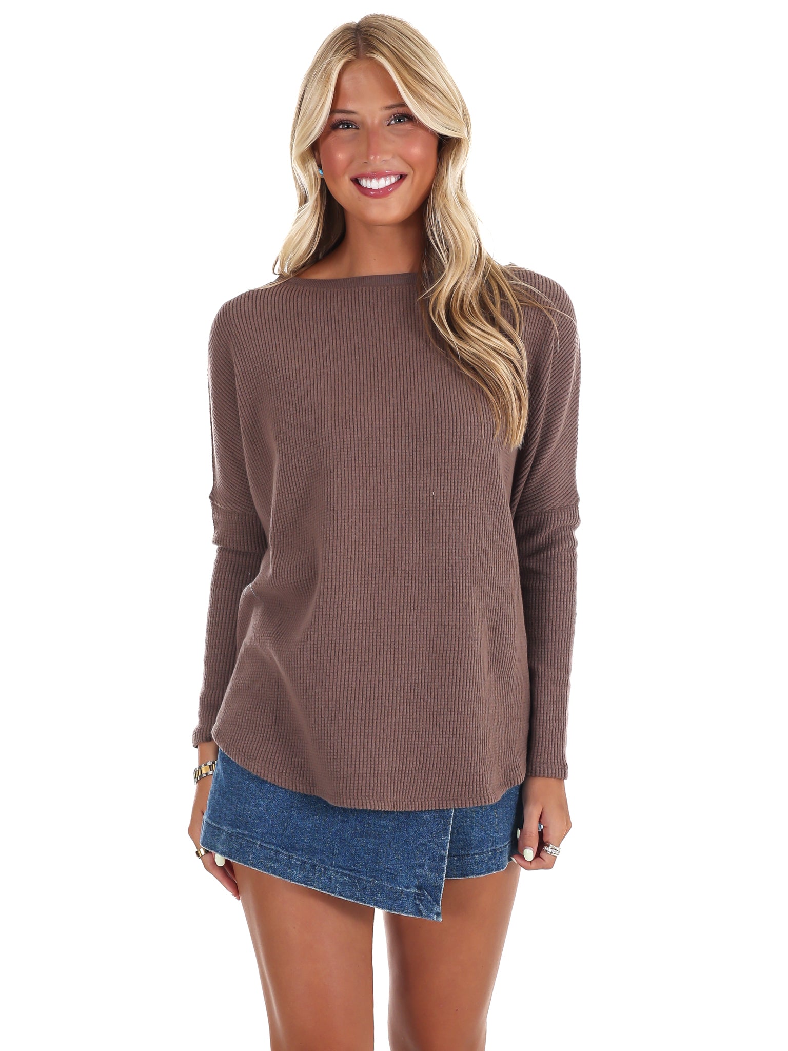 Free People Latte Blues Thermal Solid Top