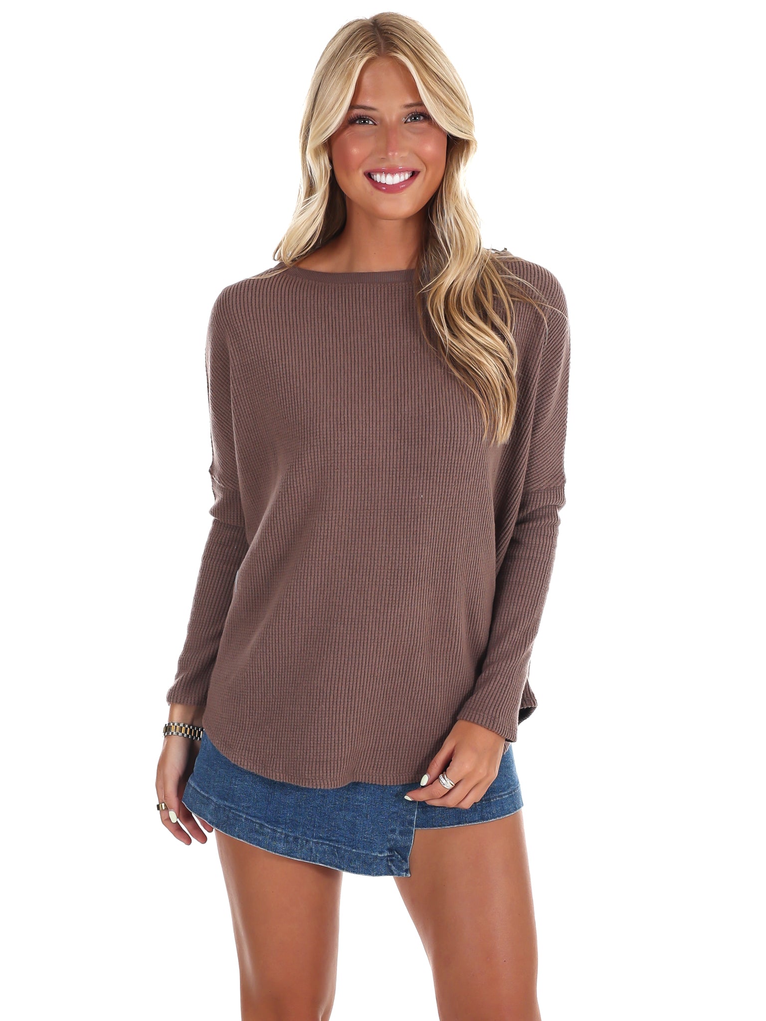 Free People Latte Blues Thermal Solid Top