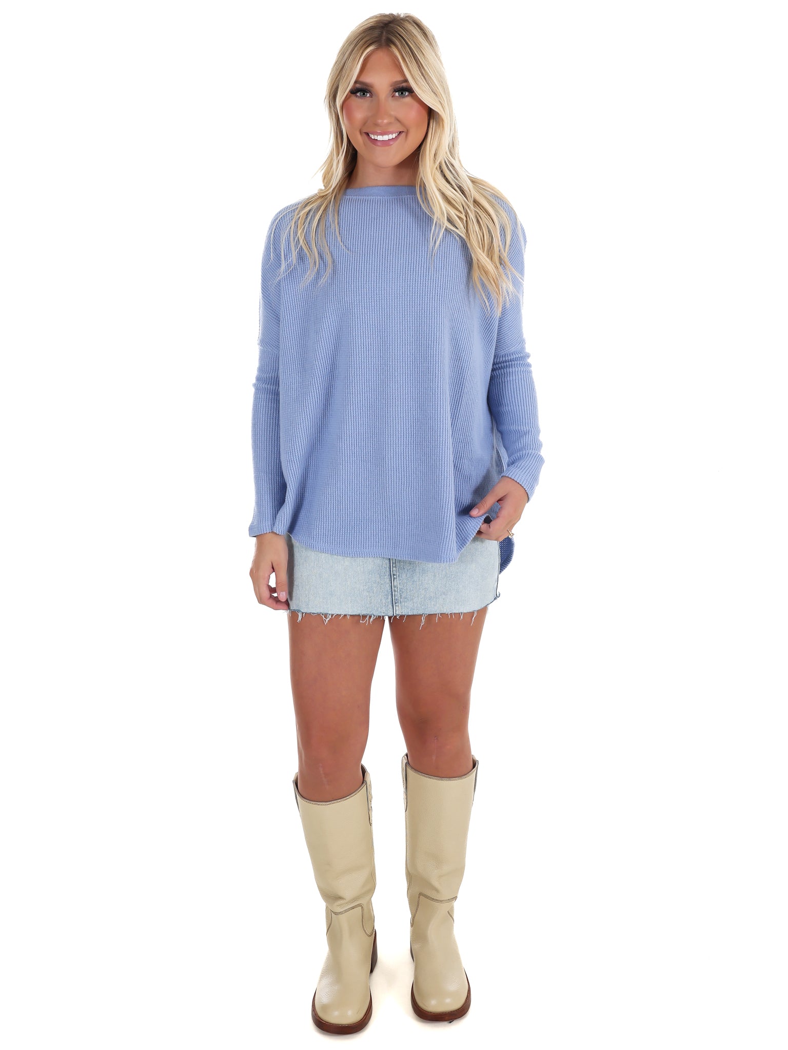 Free People Latte Blues Thermal Solid Top