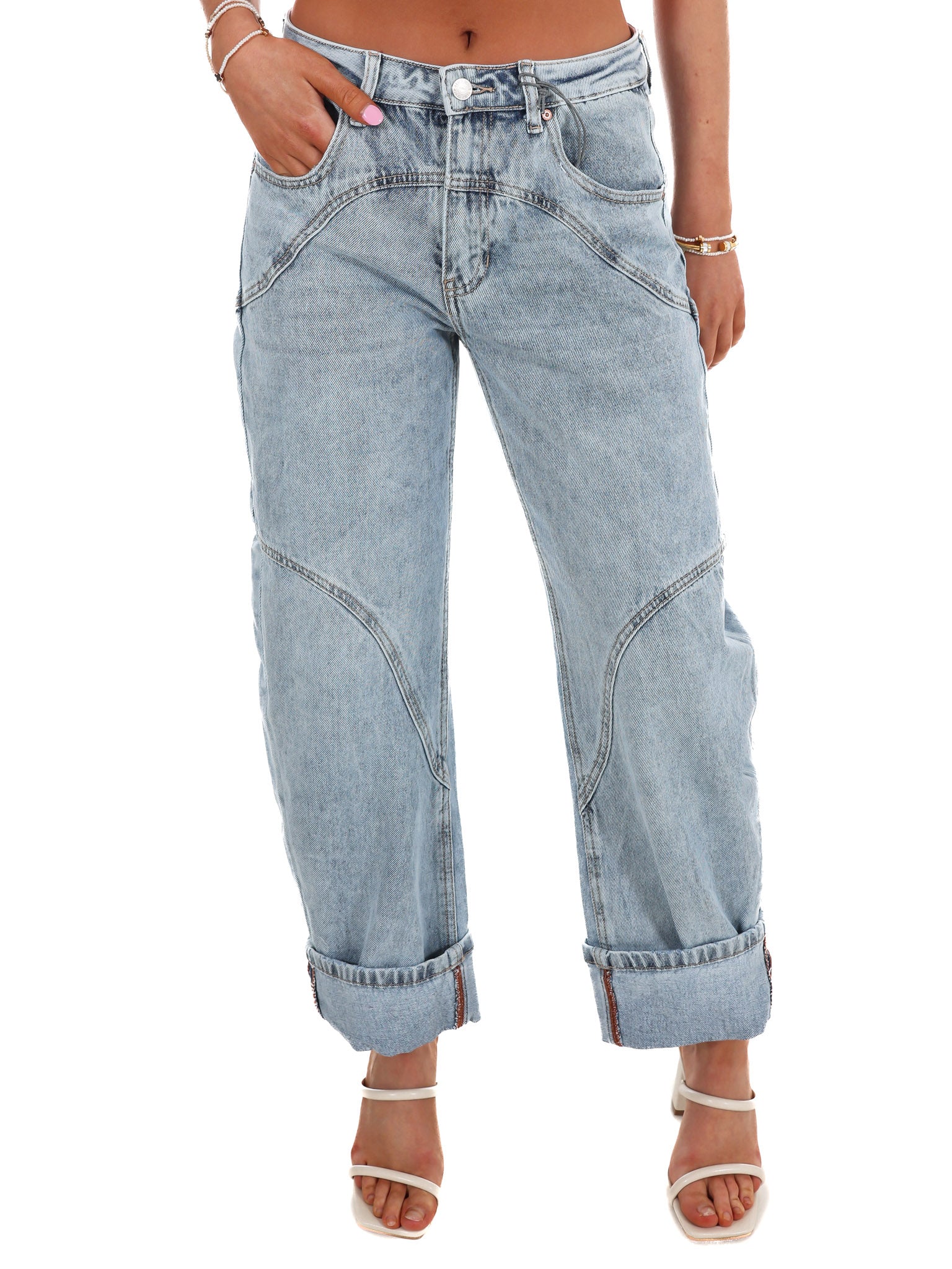 Something Simple High Rise Barrel Wide Cuff Jeans
