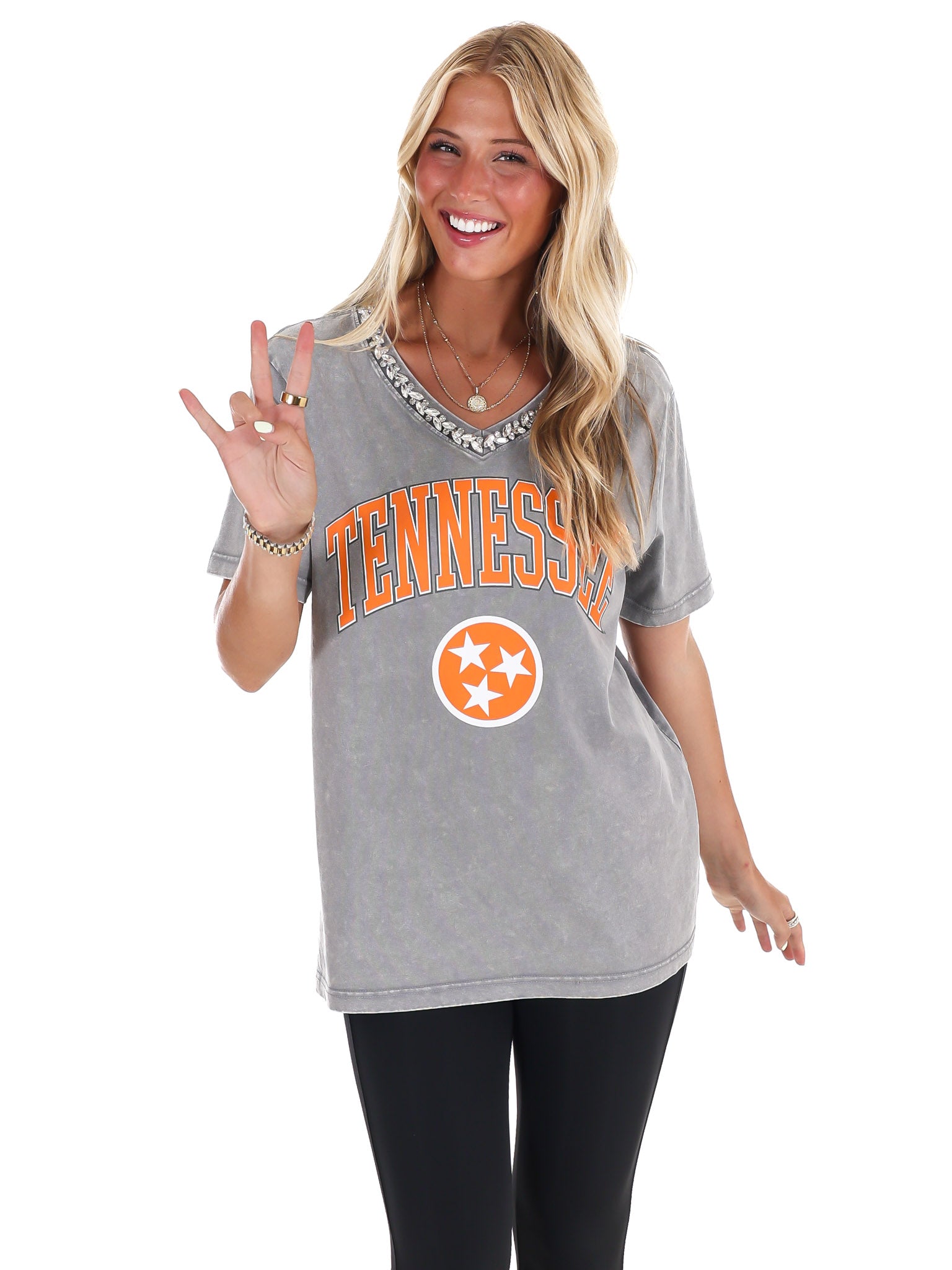 University of Tennessee Jeweled Rhinestone V-Neck Tee