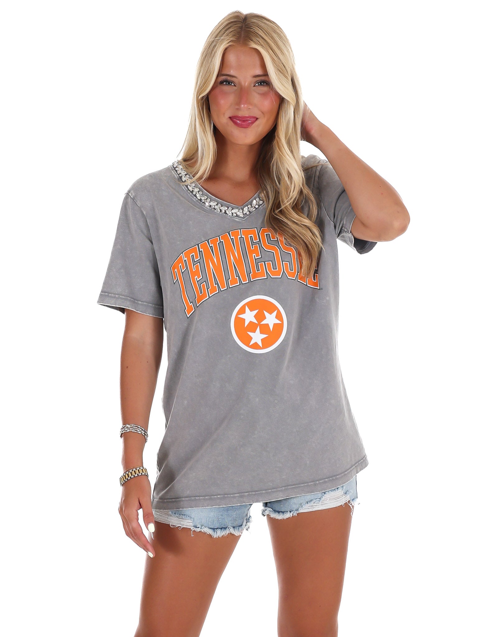 University of Tennessee Jeweled Rhinestone V-Neck Tee