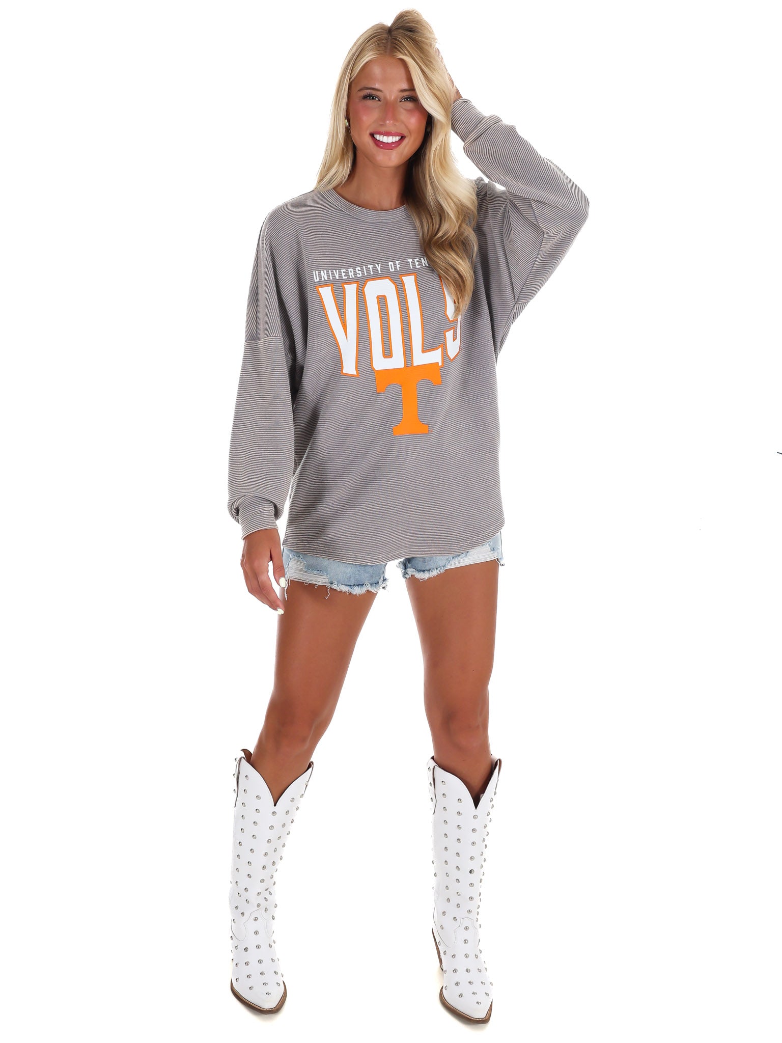 University of Tennessee Grey Corded Pullover