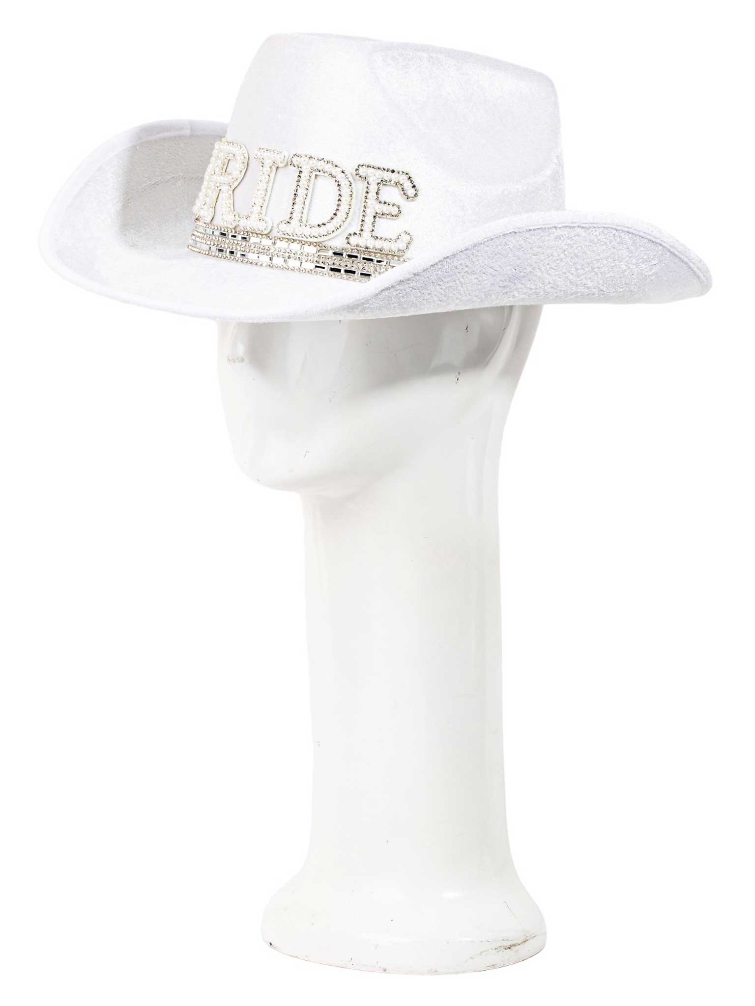 Pearl Rhinestone Stud Ribbon Bride Cowboy Hat