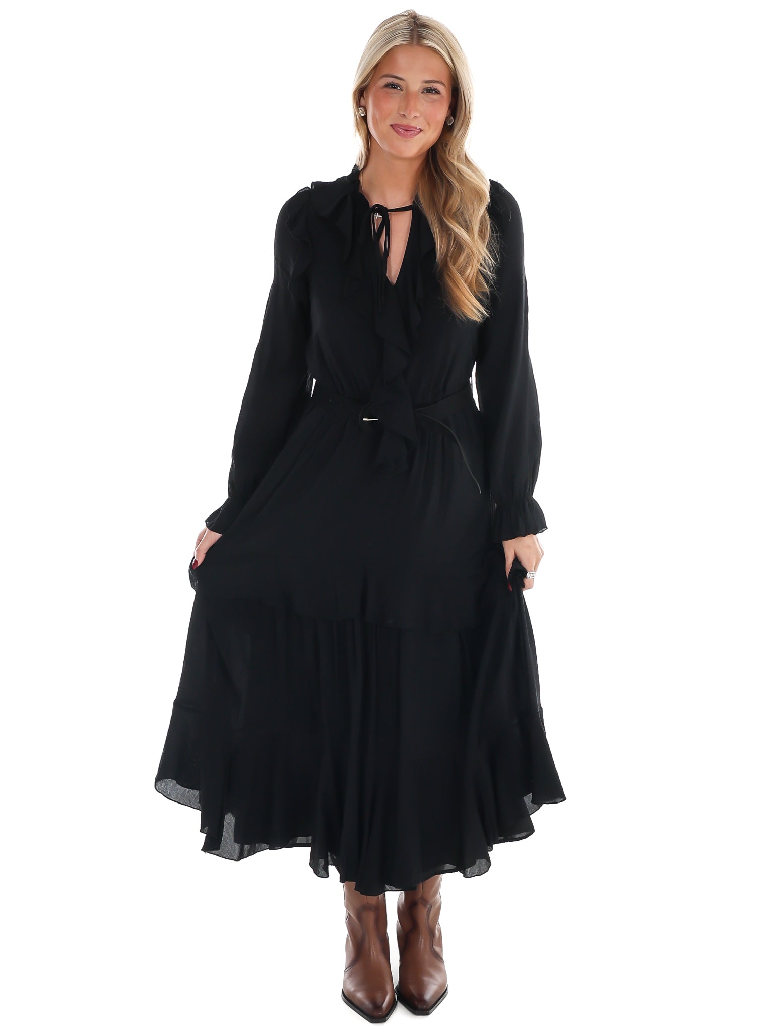 The Belted Ruffled Maxi Dress
