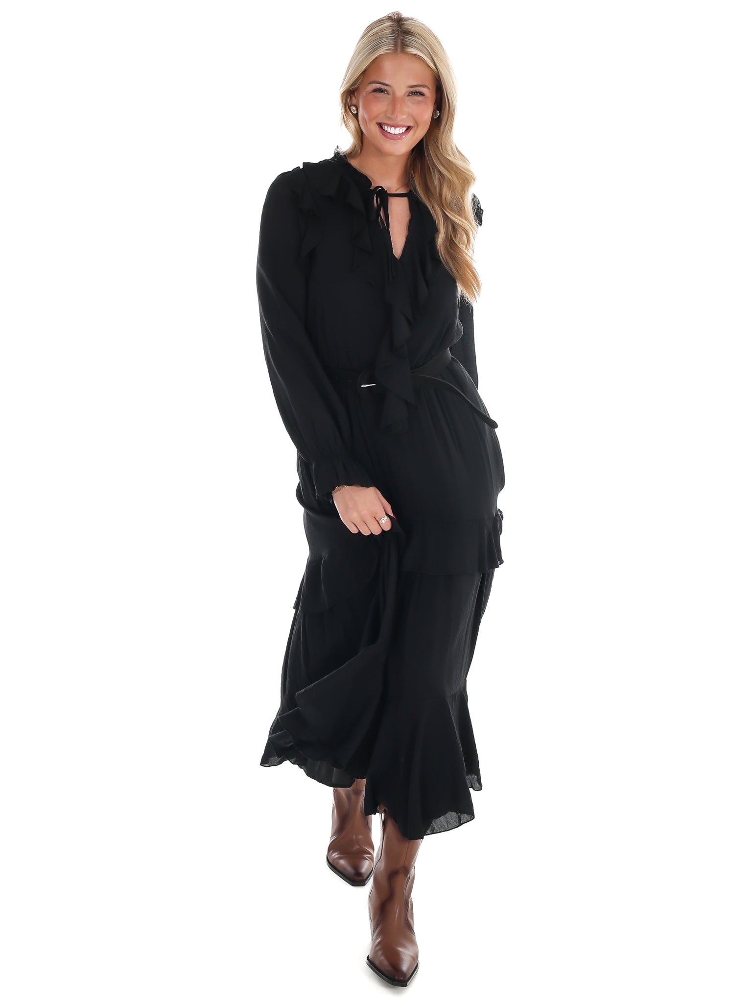 The Belted Ruffled Maxi Dress