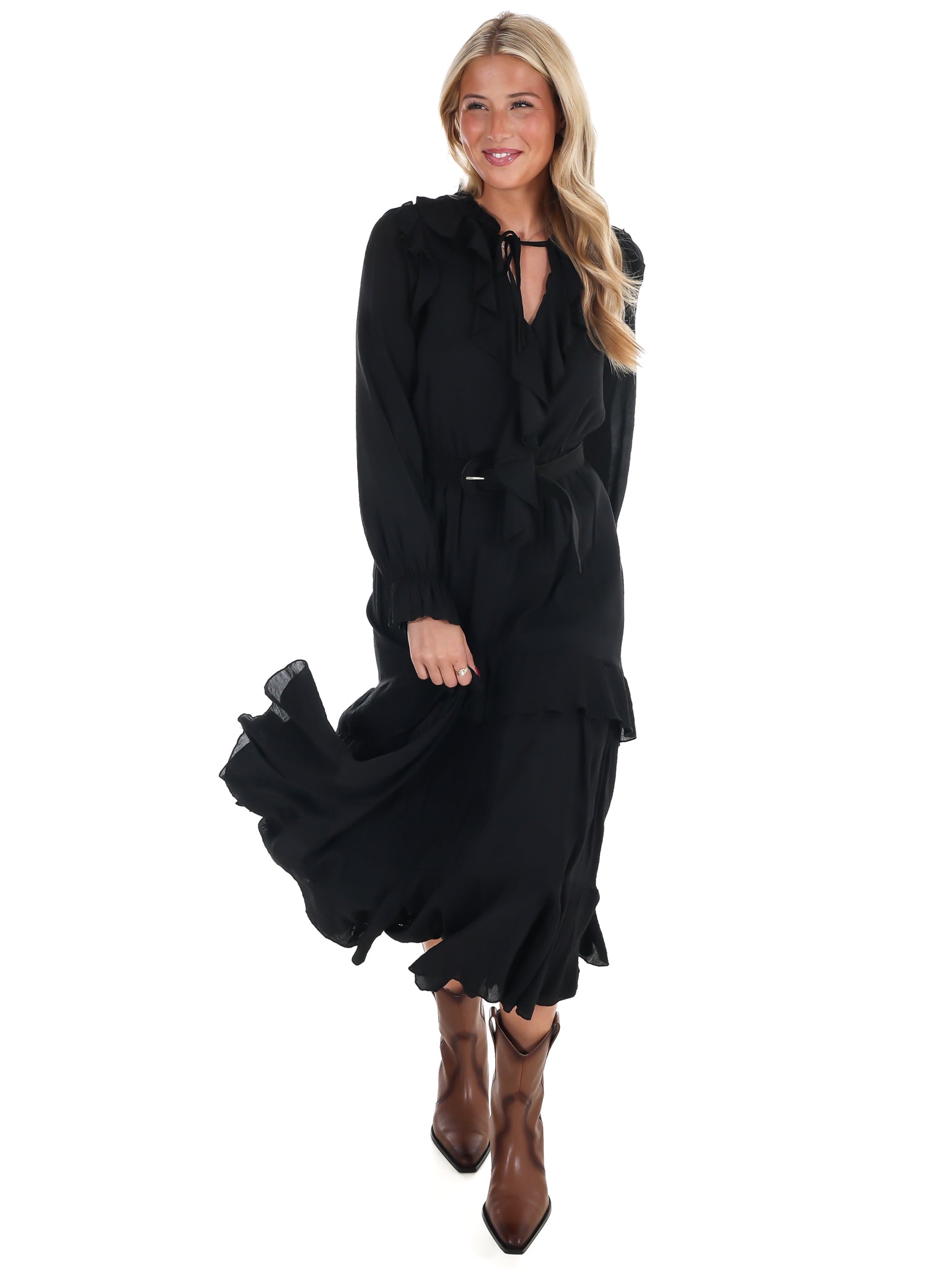 The Belted Ruffled Maxi Dress