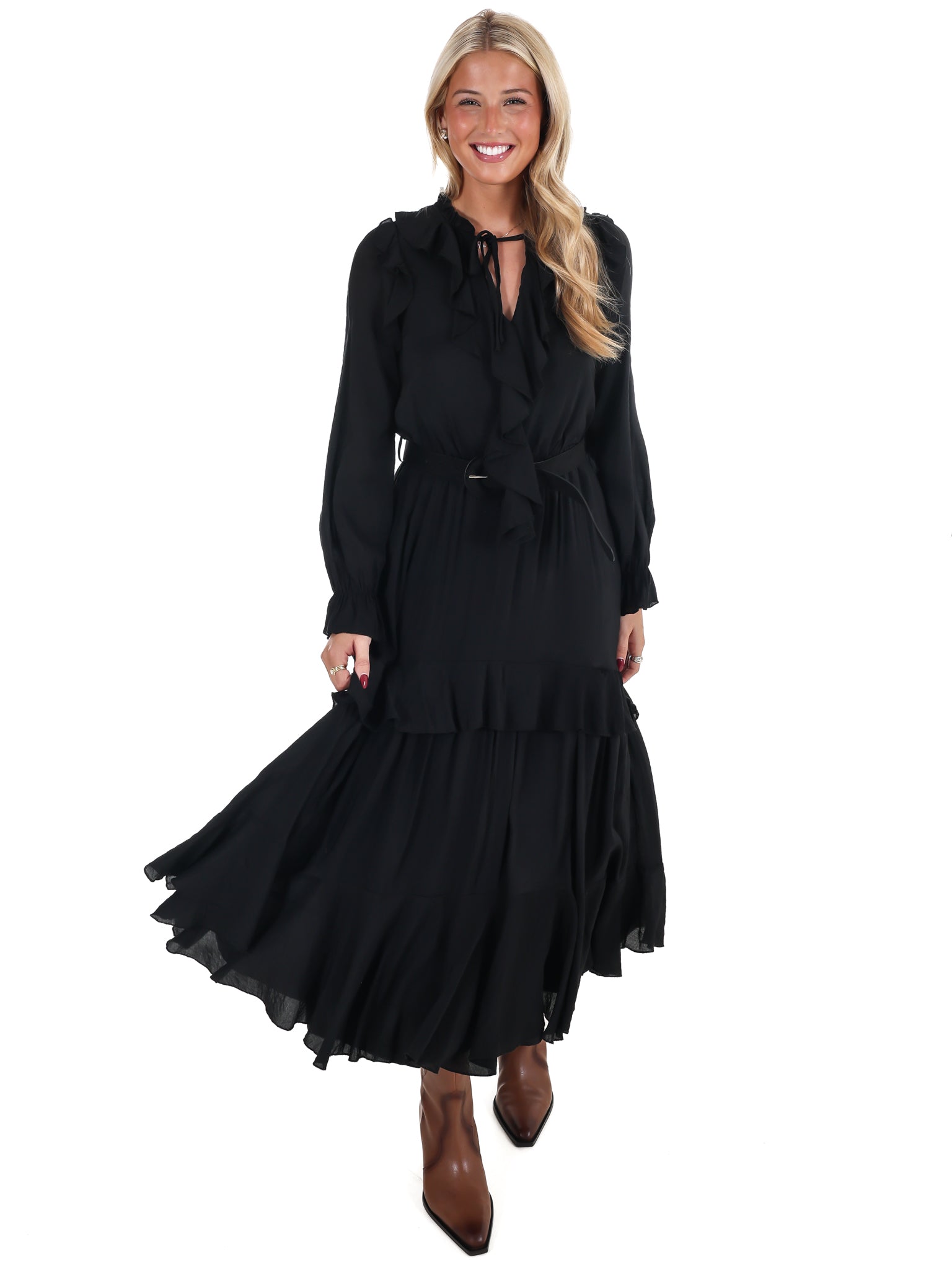 The Belted Ruffled Maxi Dress