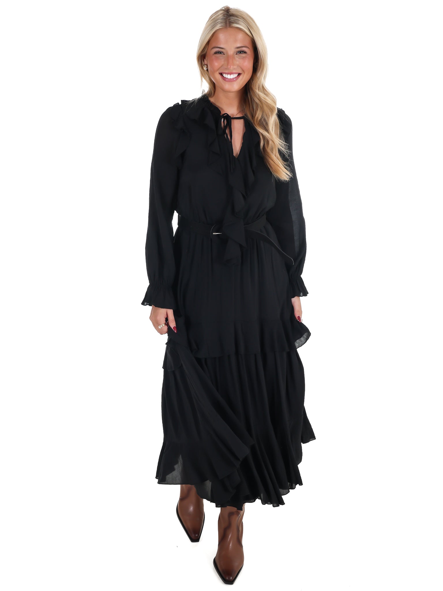 The Belted Ruffled Maxi Dress