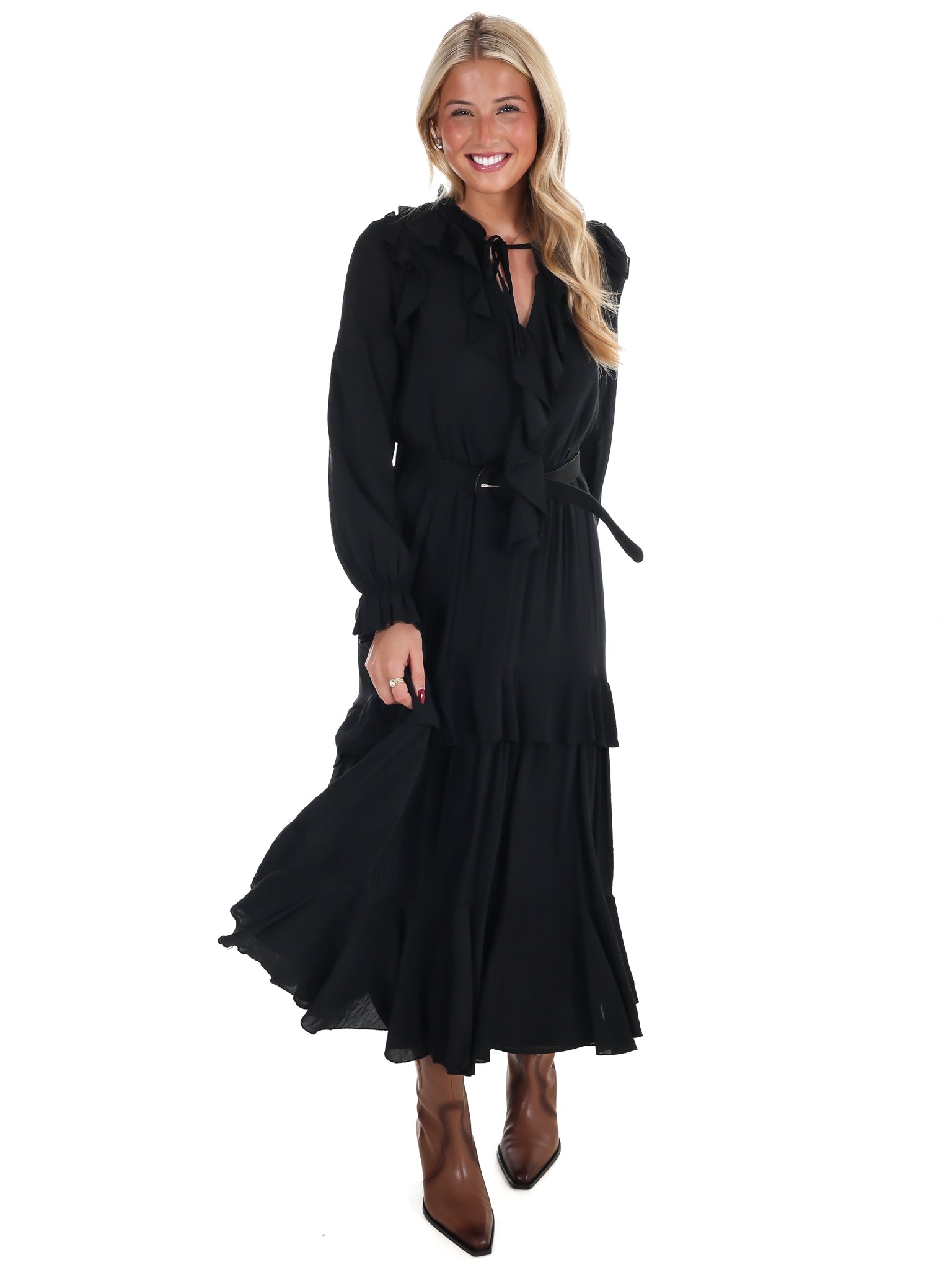 The Belted Ruffled Maxi Dress