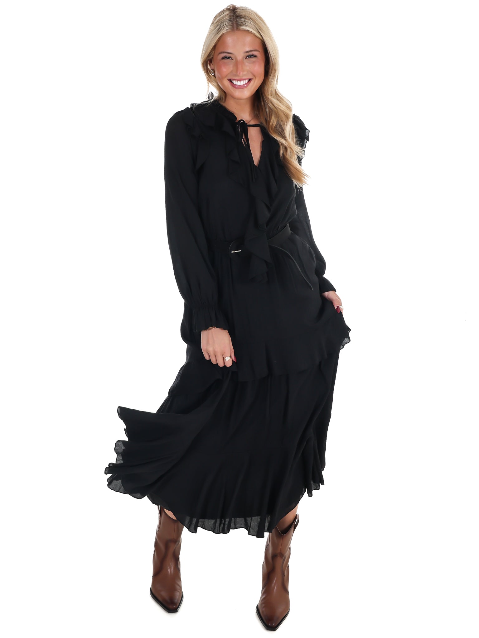 The Belted Ruffled Maxi Dress