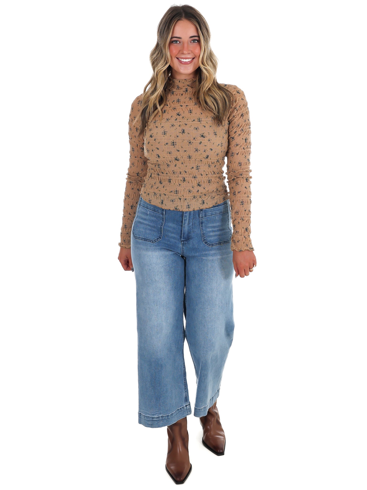 Golden Garden Floral Textured Top