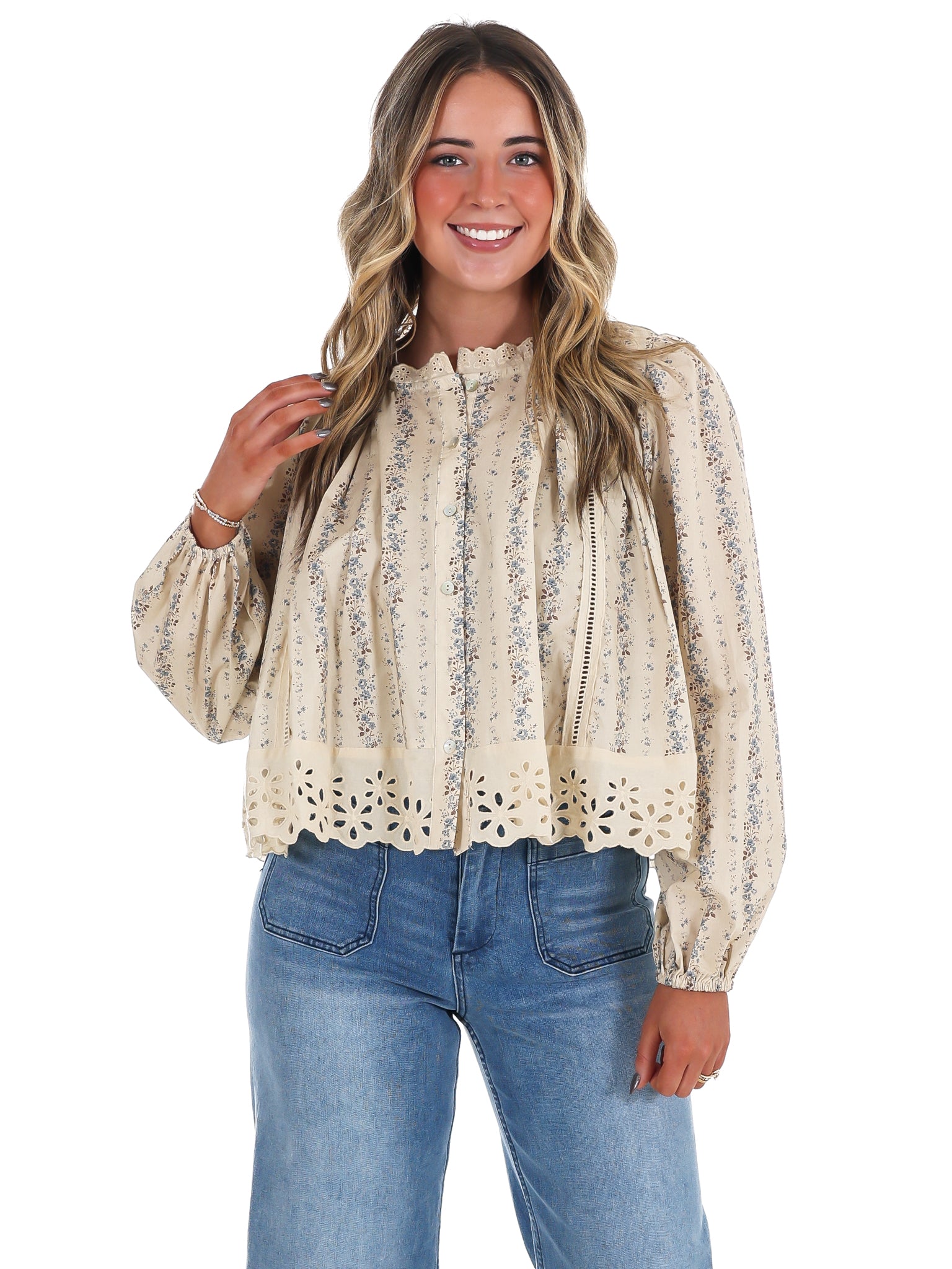 Floral Fields Lace Trim Top