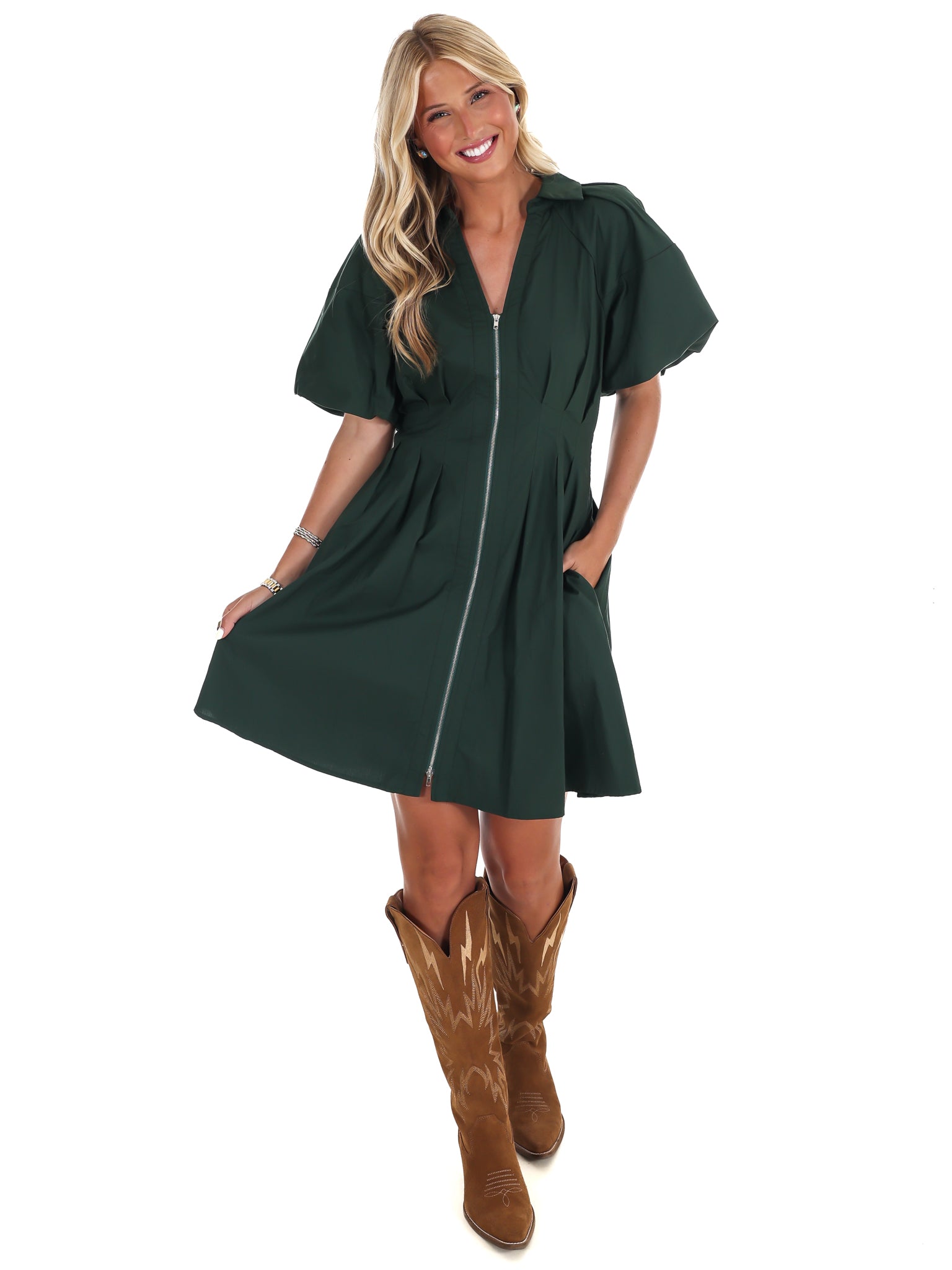 Whispering Pines Zip Mini Dress