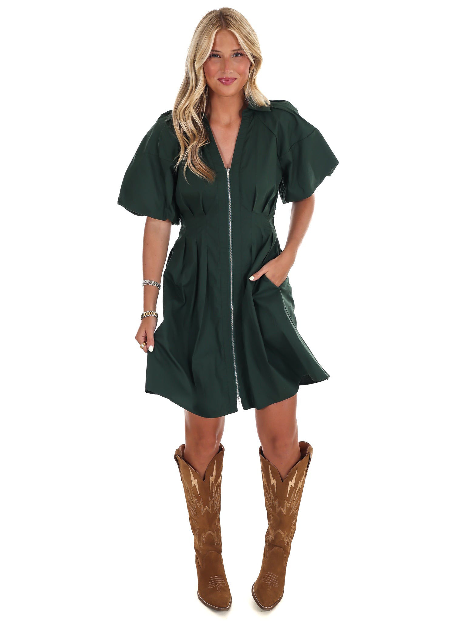 Whispering Pines Zip Mini Dress