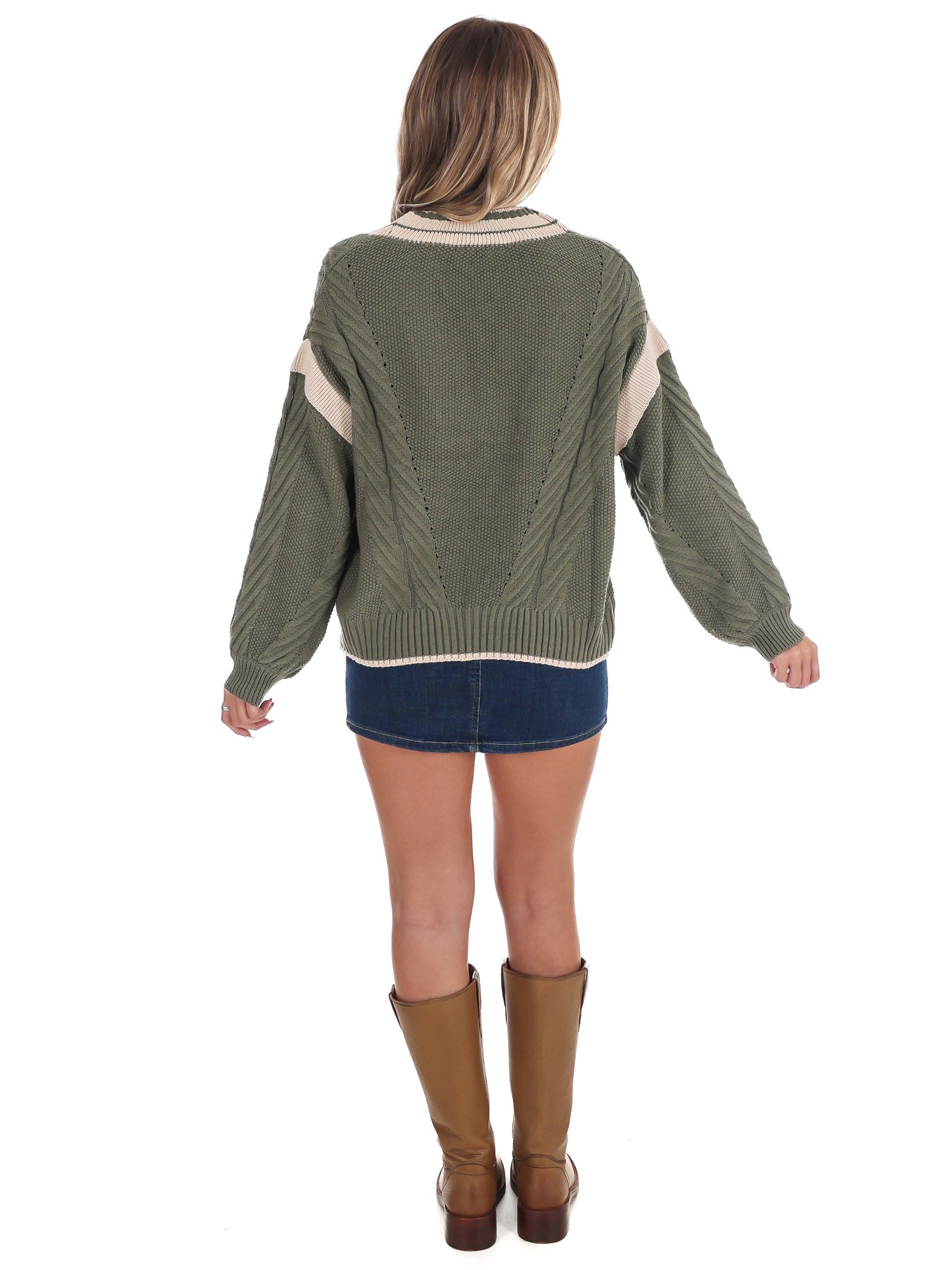 Crisp Air V-Neck Cable Contrast Sweater