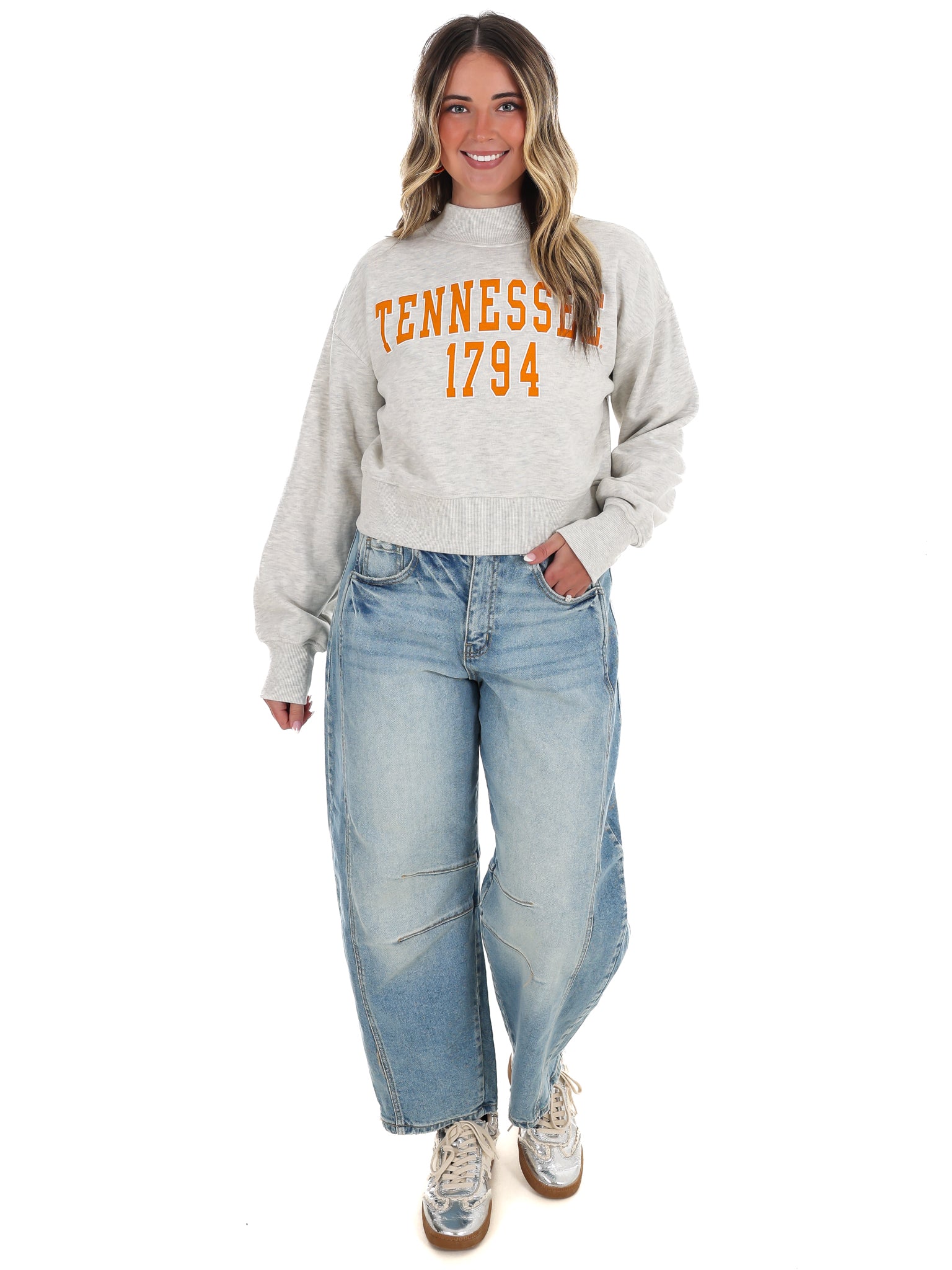 Vols College Block Puff Ink Cropped Mock Neck Hi-Dive Sweatshirt