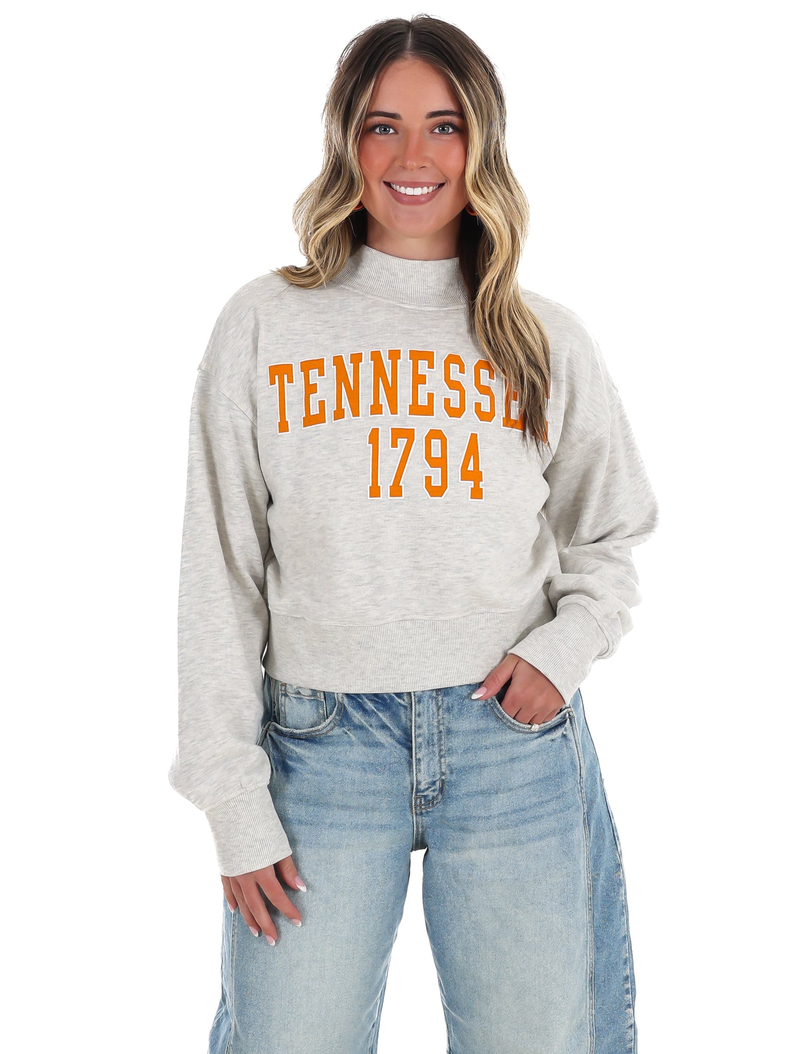 Vols College Block Puff Ink Cropped Mock Neck Hi-Dive Sweatshirt