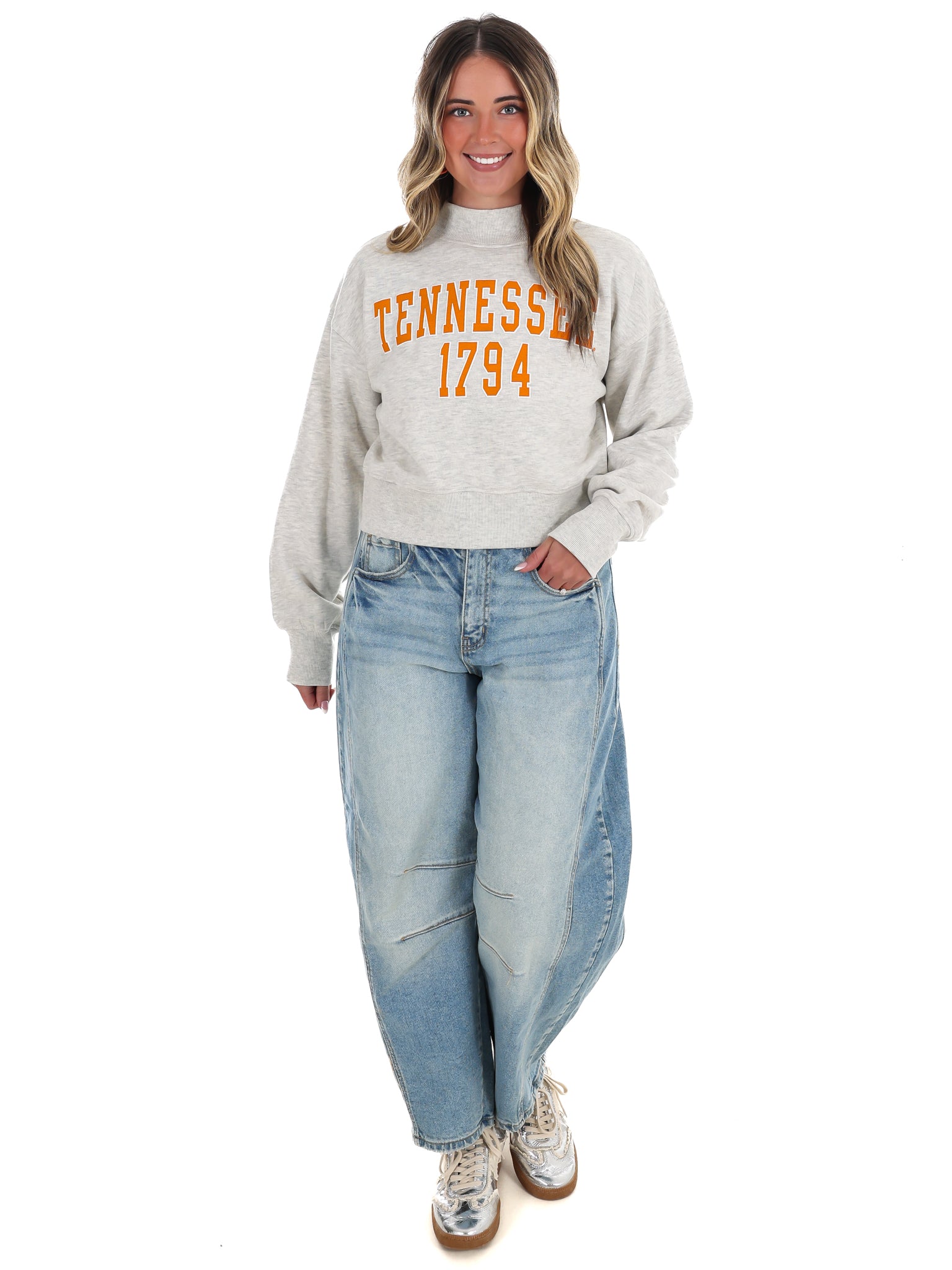 Vols College Block Puff Ink Cropped Mock Neck Hi-Dive Sweatshirt