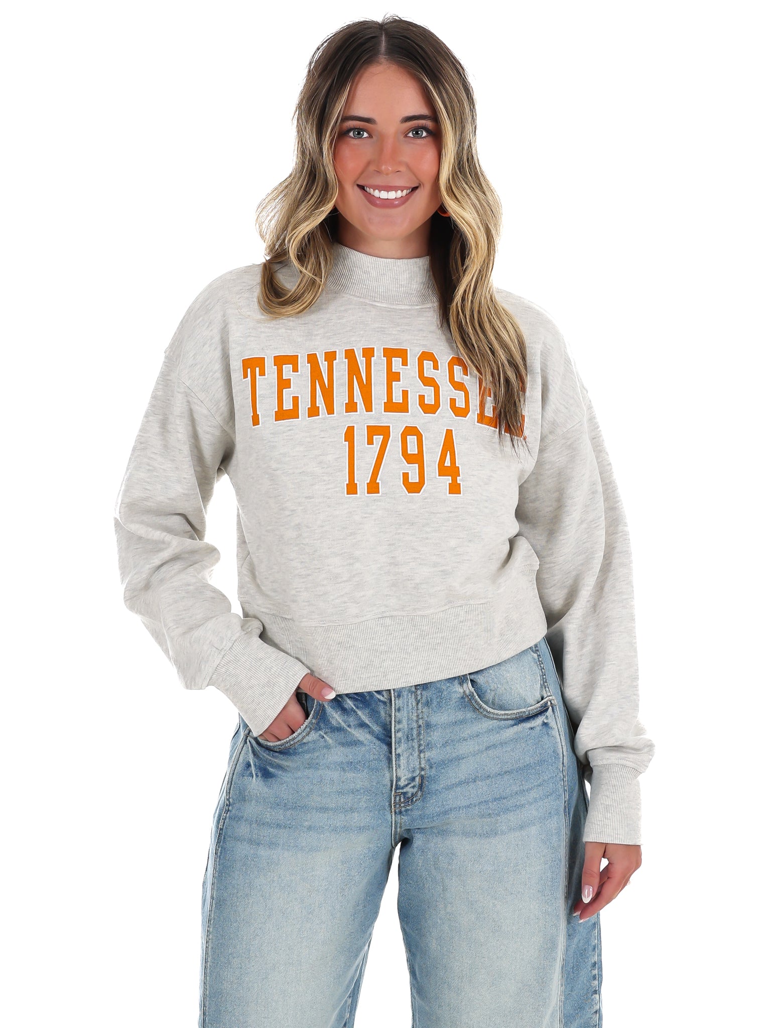 Vols College Block Puff Ink Cropped Mock Neck Hi-Dive Sweatshirt