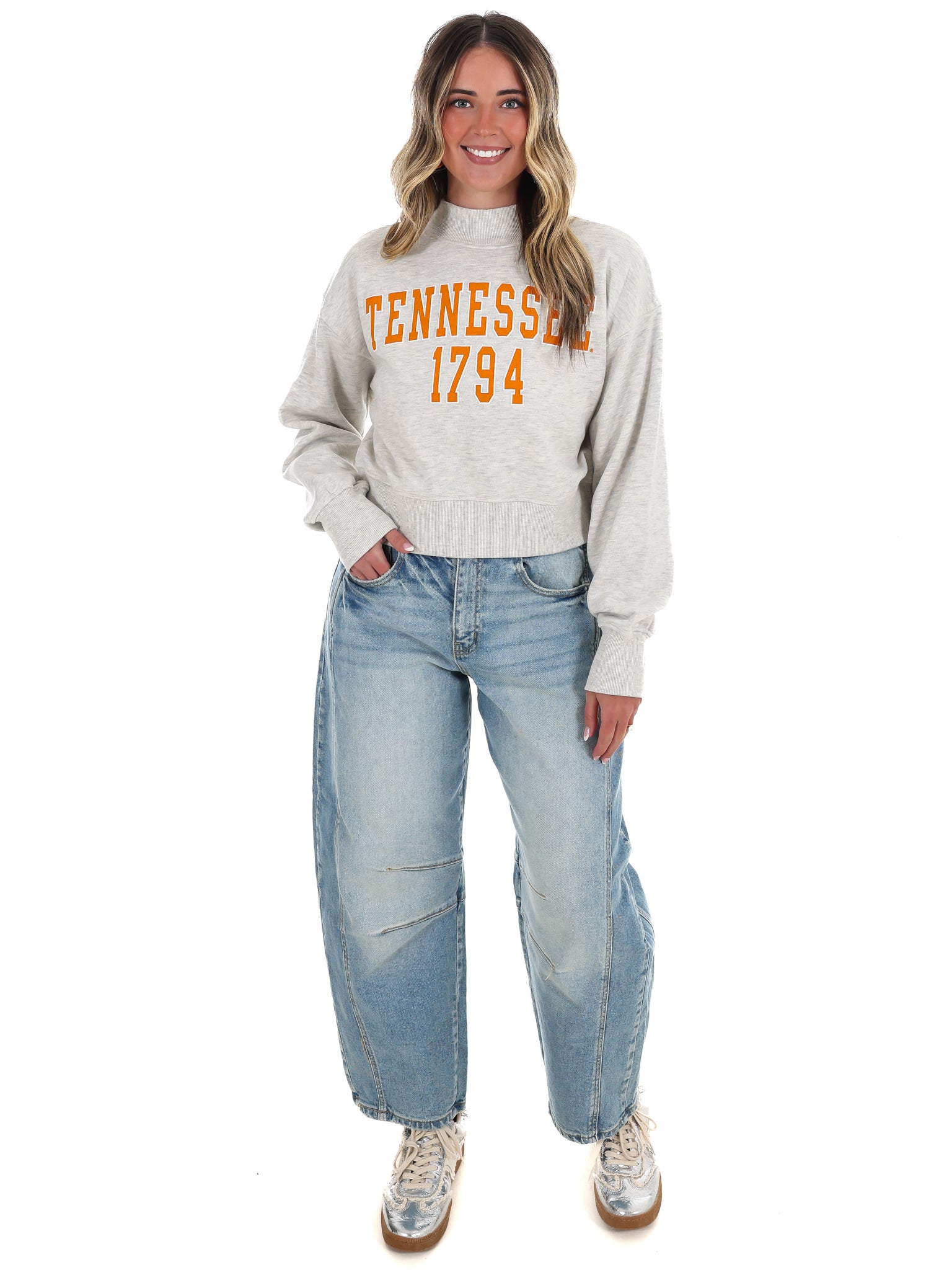Vols College Block Puff Ink Cropped Mock Neck Hi-Dive Sweatshirt