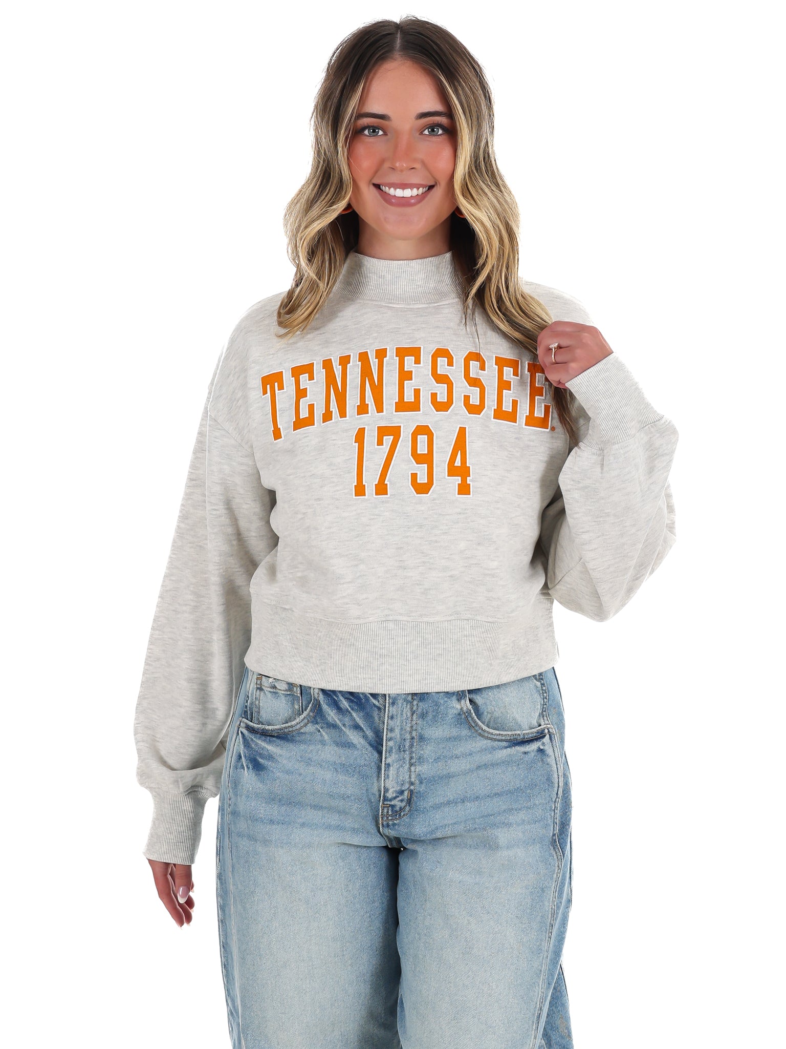 Vols College Block Puff Ink Cropped Mock Neck Hi-Dive Sweatshirt