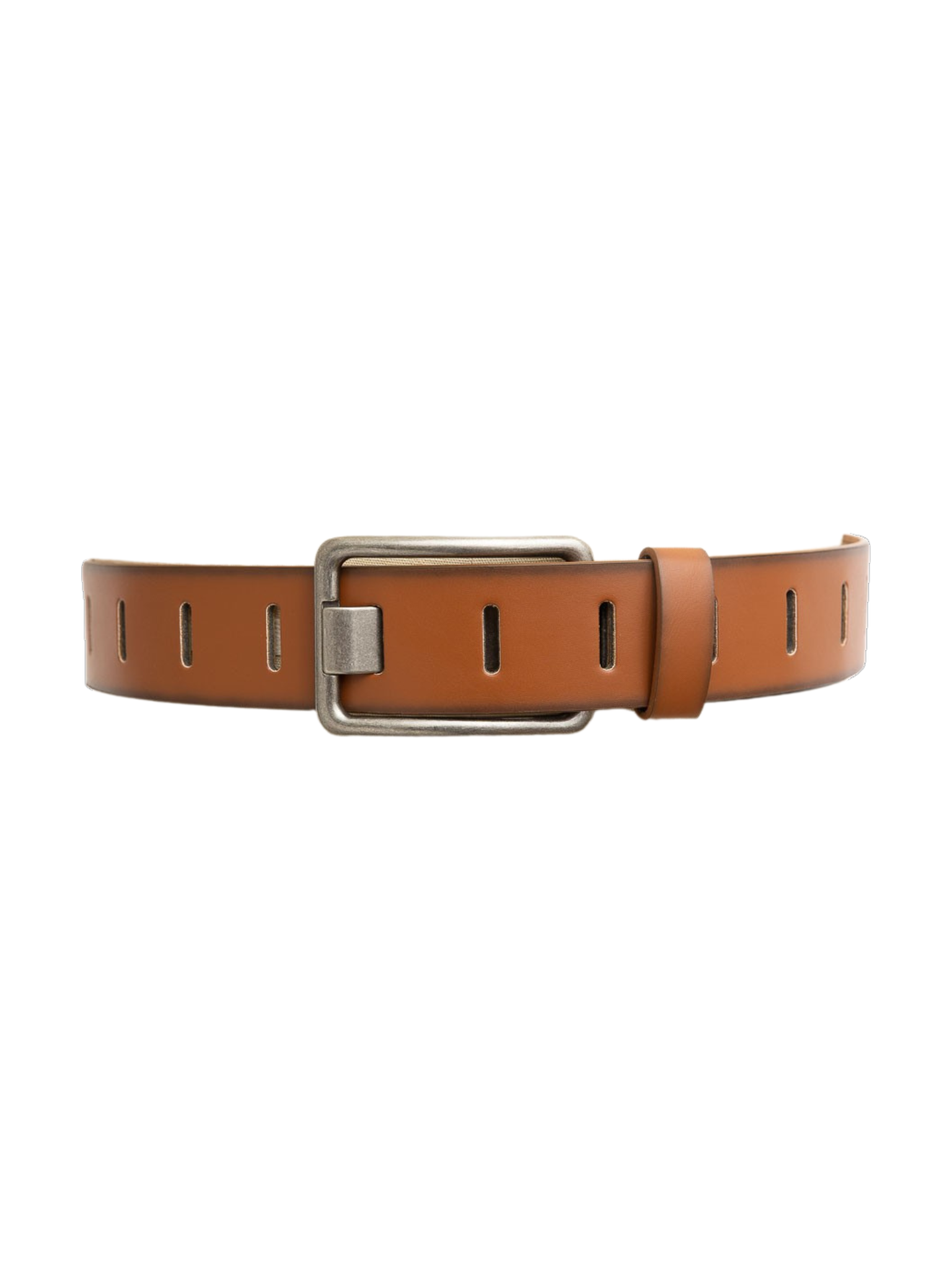 Rectangle Buckle Slit Notch Leather Belt