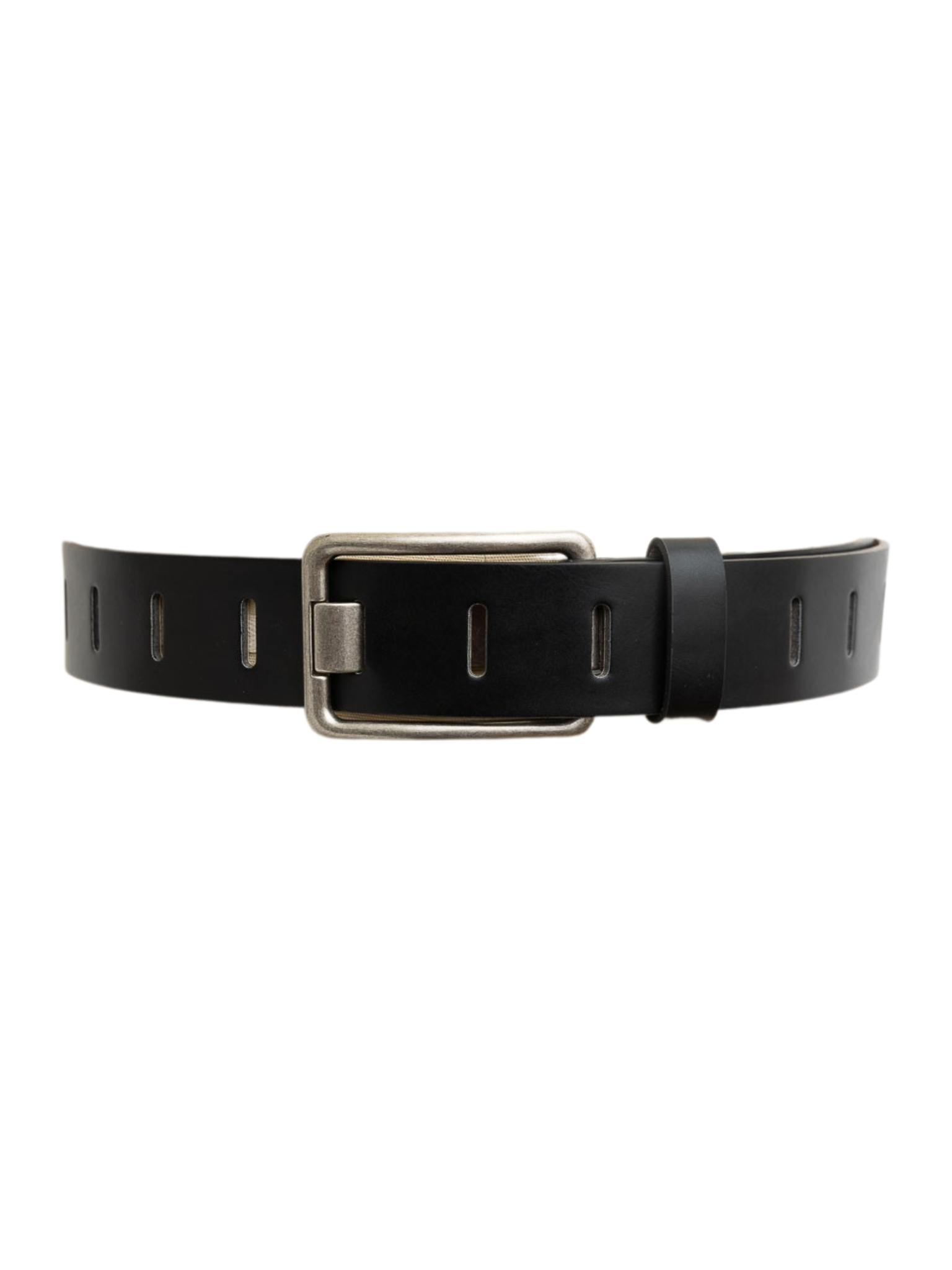 Rectangle Buckle Slit Notch Leather Belt