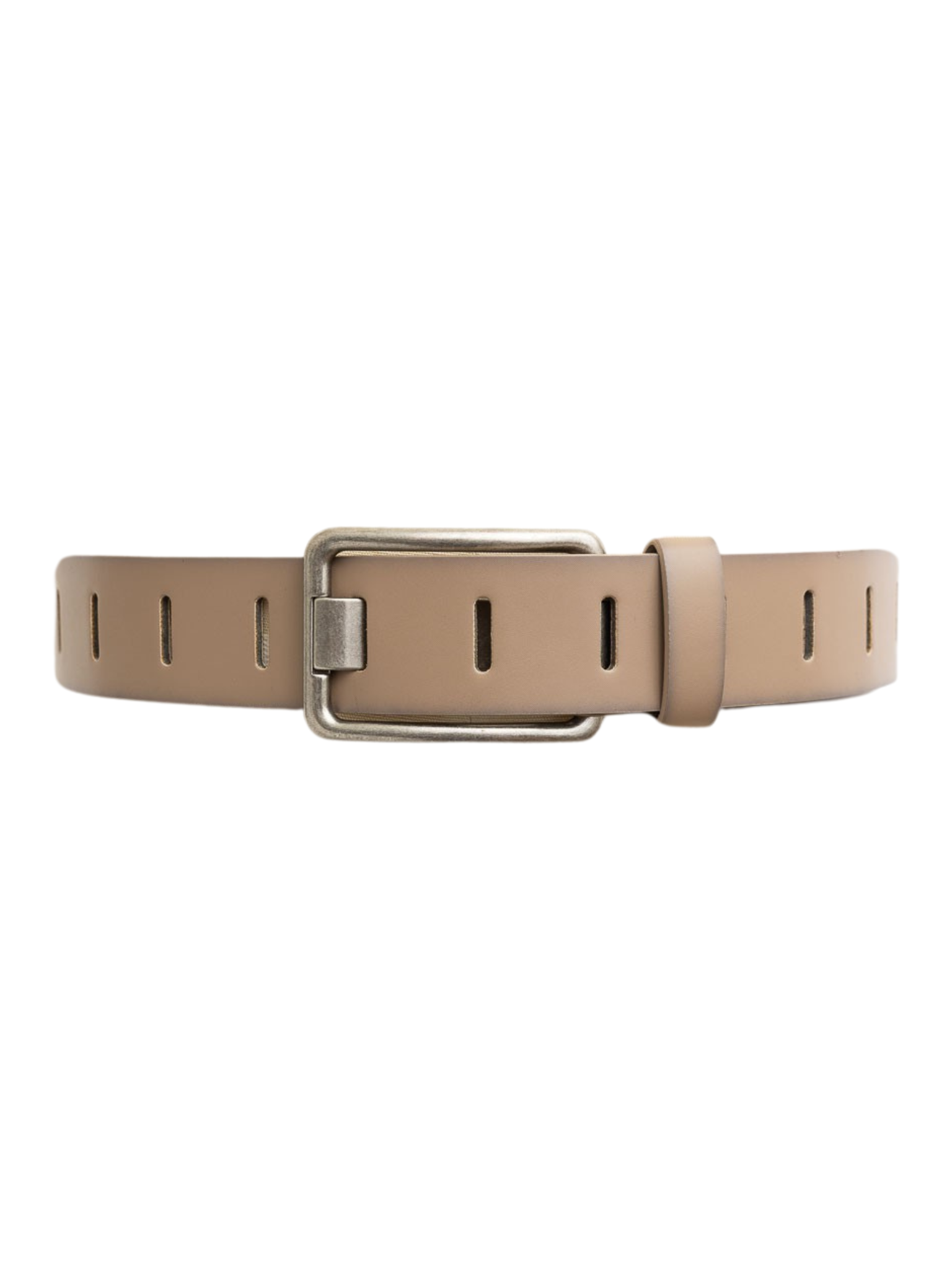 Rectangle Buckle Slit Notch Leather Belt